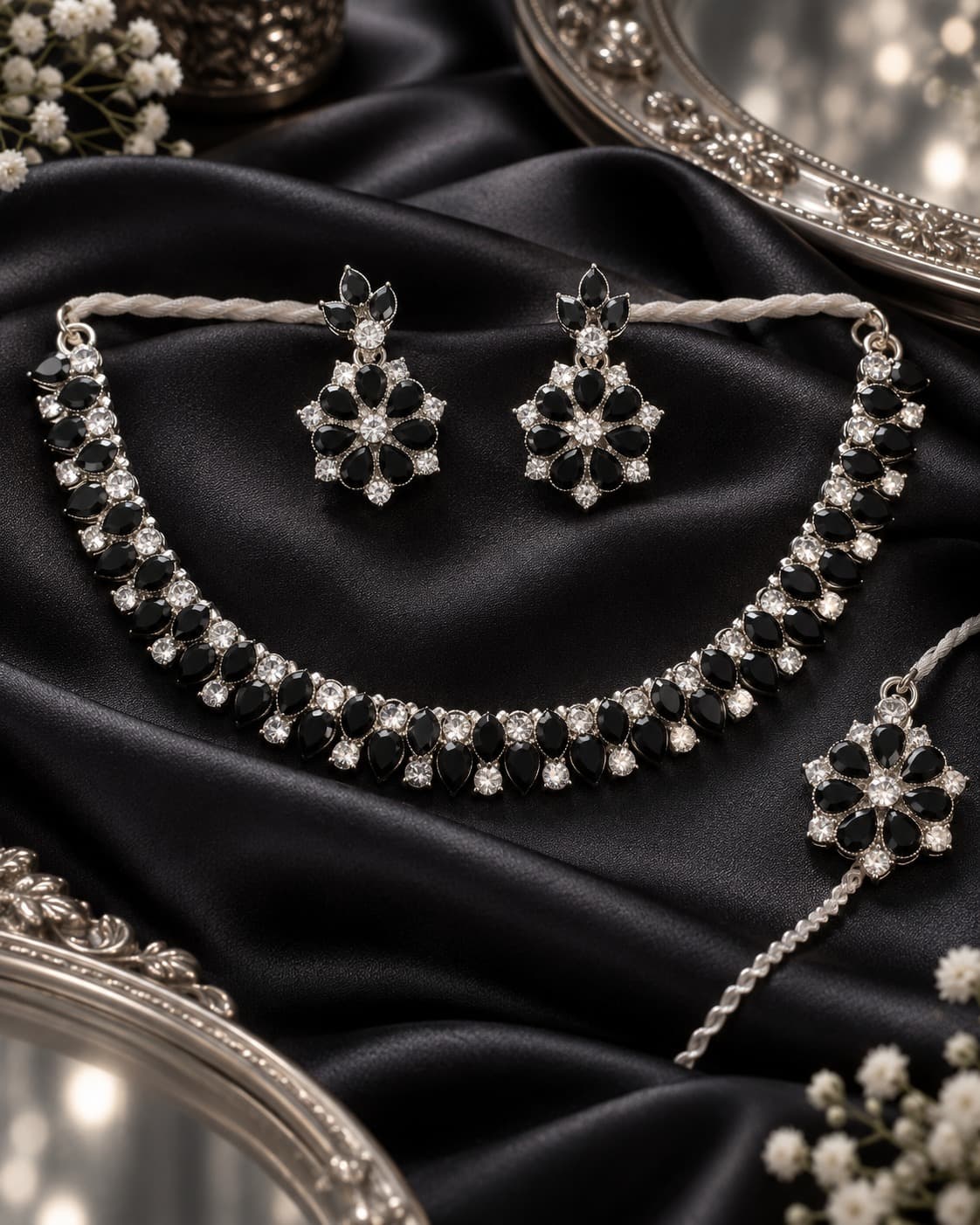 Midnight Onyx Black Crystal Choker Necklace Set