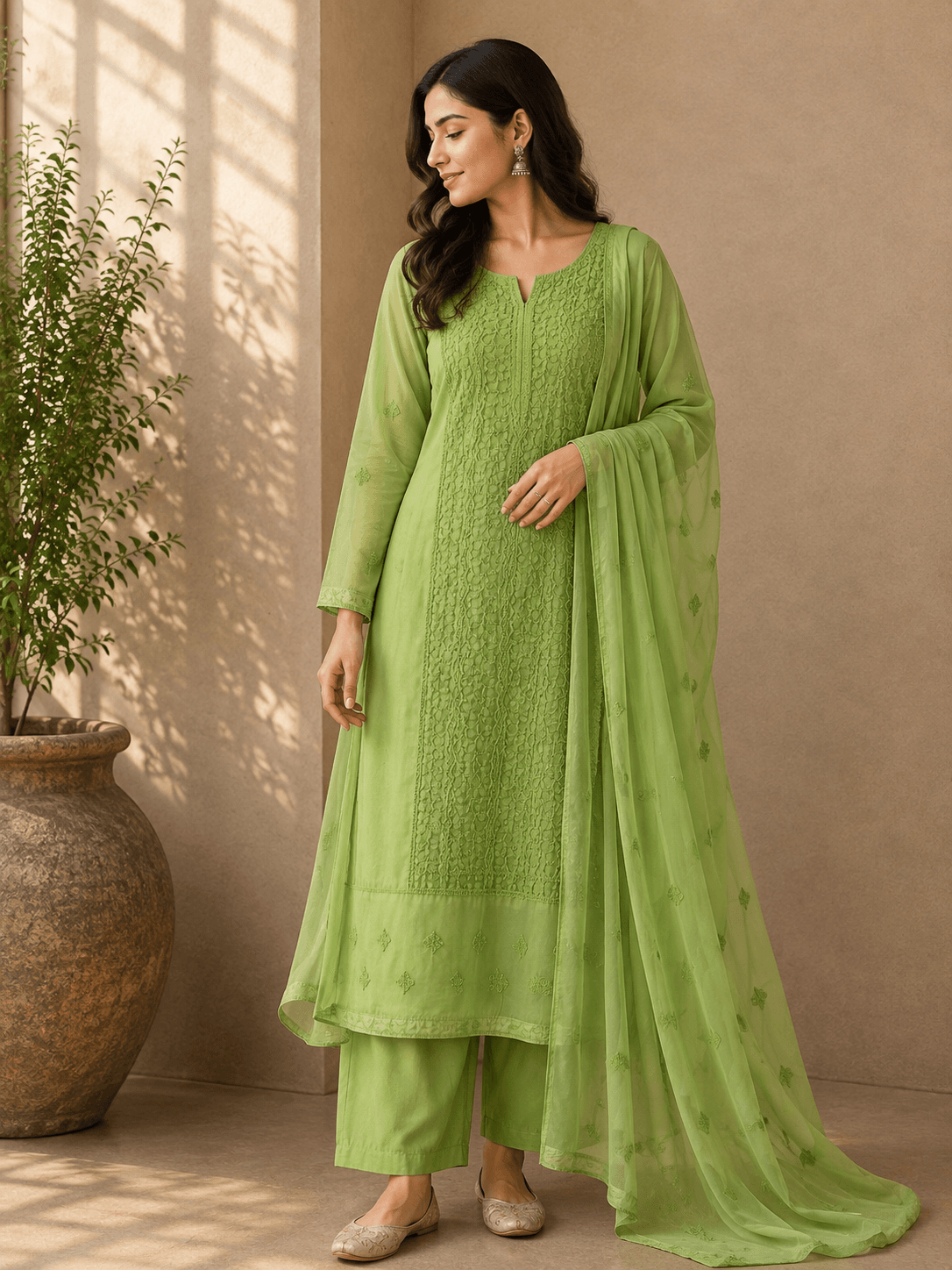 Sage Olive Green 3-Piece Unstitched Suit Set