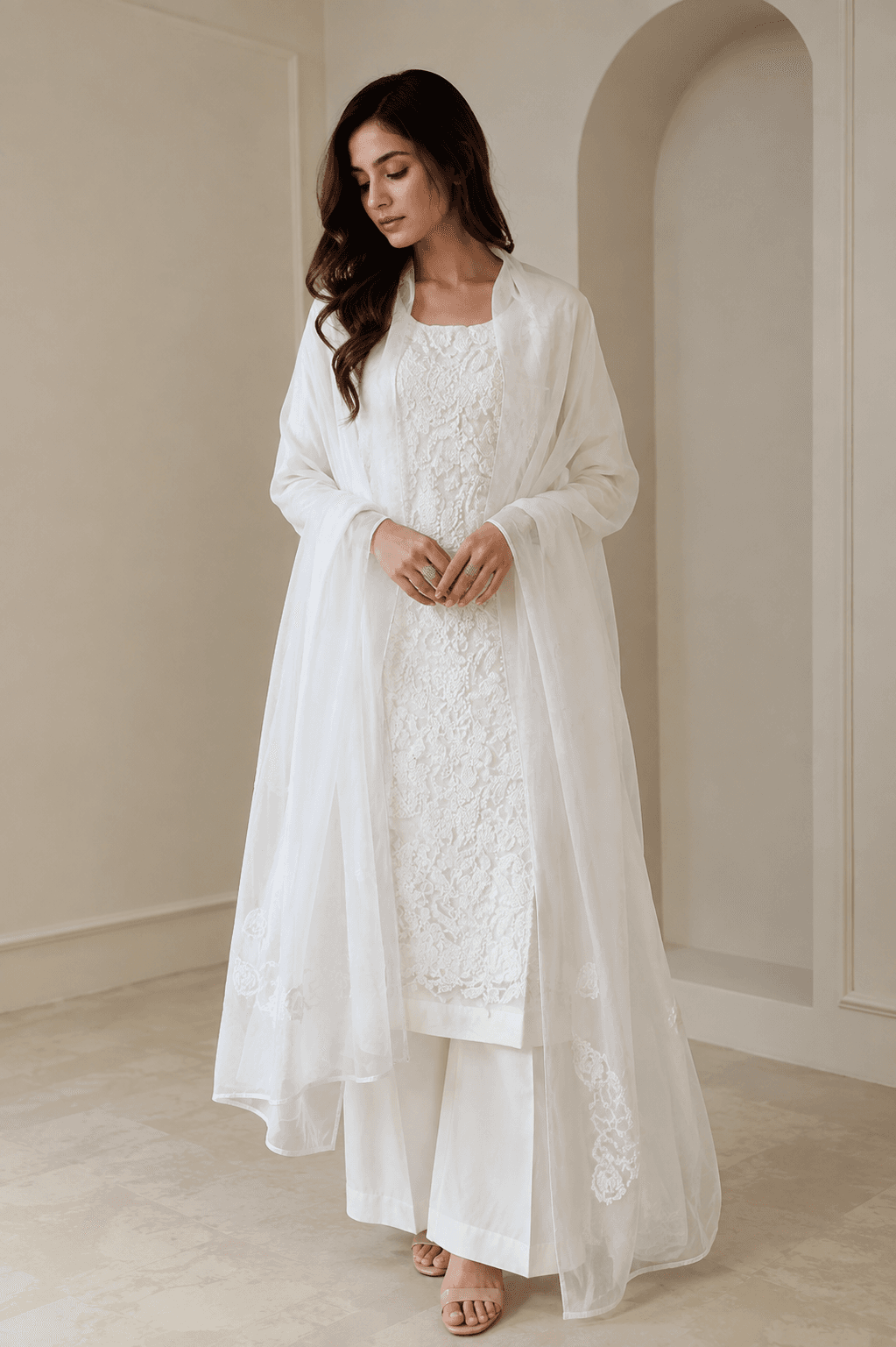 Pristine Pearl White Chikankari 3-Piece Unstitched Suit Set