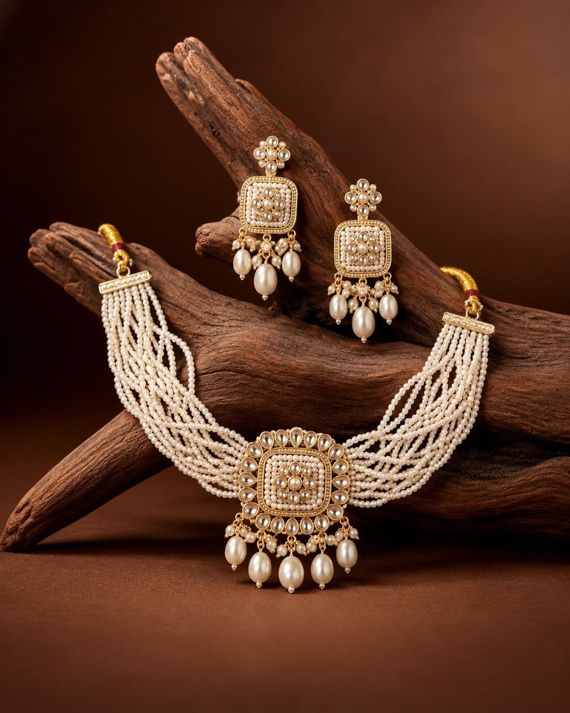Heritage Pearl & Kundan Polki Choker Necklace Set