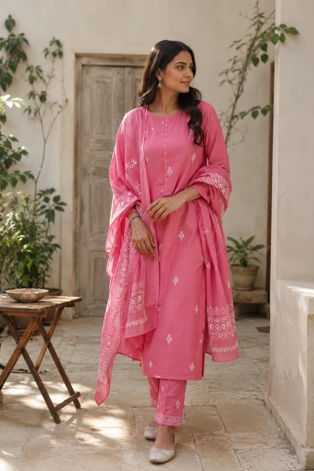 Blush Rose Pink Stitched Suit Set